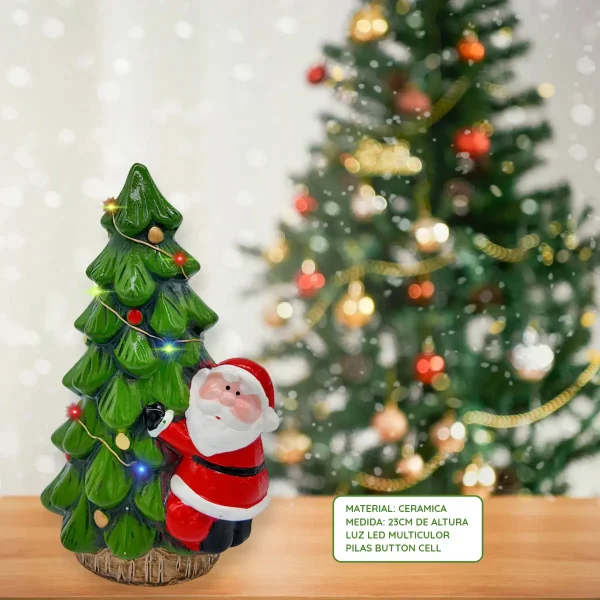 Adorno Ceramica Arbol De Navidad Papa Noel 23cm + Luz Deco