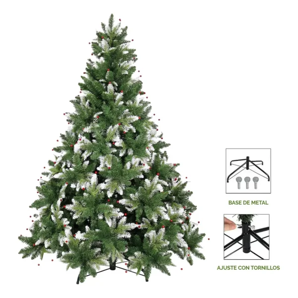 Arbol De Navidad Pino Natural Nevado Con Berry 1.80mts Verde