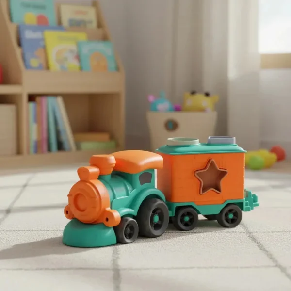 Tren Con Figuras Encastrables Juguete Eco Bioplastico Color Turquesa