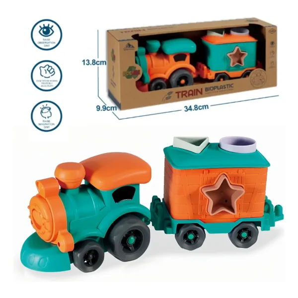 Tren Con Figuras Encastrables Juguete Eco Bioplastico Color Turquesa