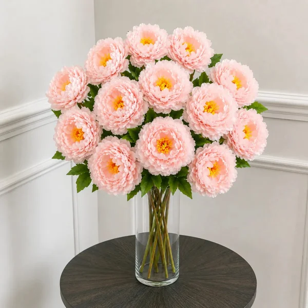 Peonias Artificiales Tallo Largo 70cm 3 Flores Deco Eventos Rosa
