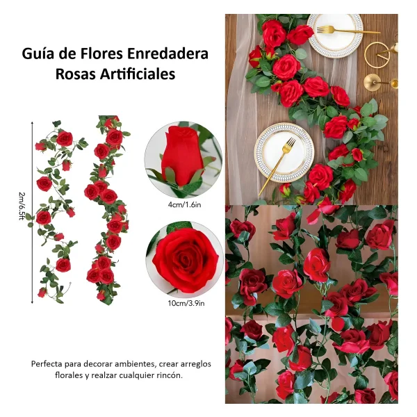 Flores Artificiales Enredadera Rosa Pack X6 Guirnalda Deco Rojo