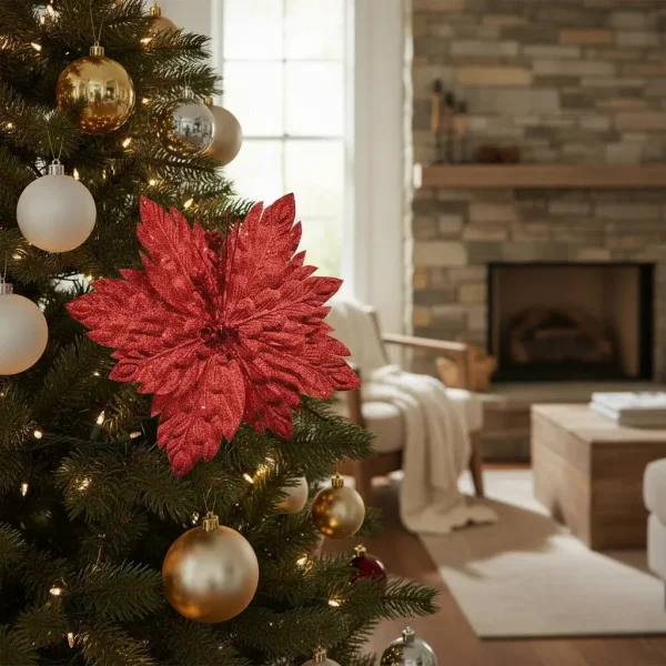 Flor 25cm Rojo Arbol De Navidad Adornos Decoracion Rojo Estrella