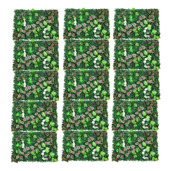 Panel Jardín Vertical Artificial Con Plantas Flores Deco X10 Verde