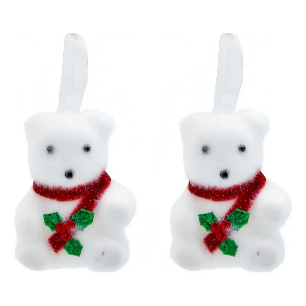Adorno Colgante Árbol Navidad Oso X2 Decoración Navideña Blanco Colgante Oso
