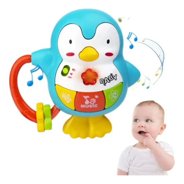 Sonajero Musical Bebe Pinguino Celeste Con Luces Y Sonidos