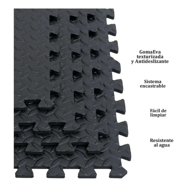 Piso Goma Eva Gym Pack X4 Encastrable 10mm Con Bordes