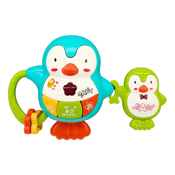 Sonajero Musical Bebe Pinguino Celeste Con Luces Y Sonidos