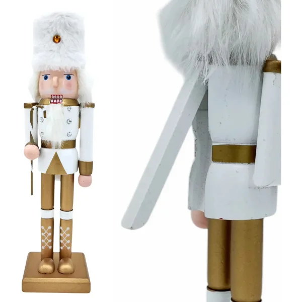 Cascanueces Soldado Adorno De Madera 30 Cm Navidad Deco Dorado