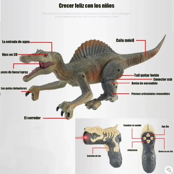 Dinosaurio Control Remoto Luces Sonidos Marron Claro