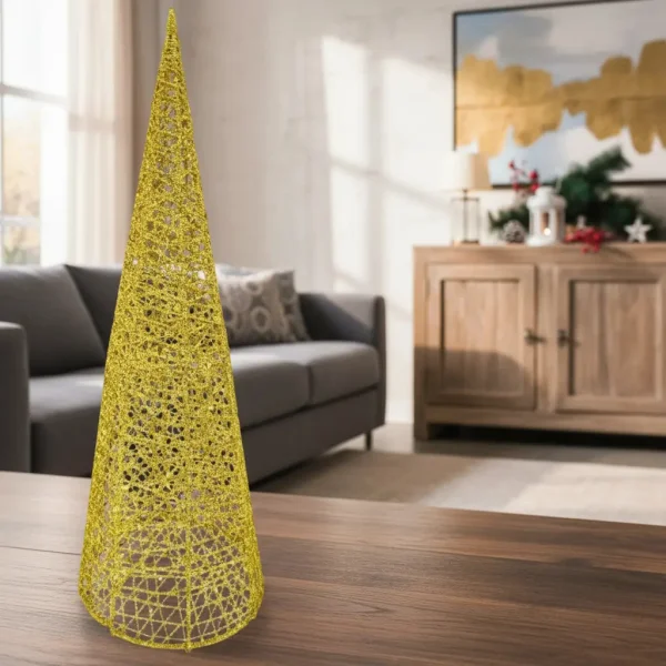 Arbol Navideño Pino Alambre Cono Adorno Navidad 40cm Dorado