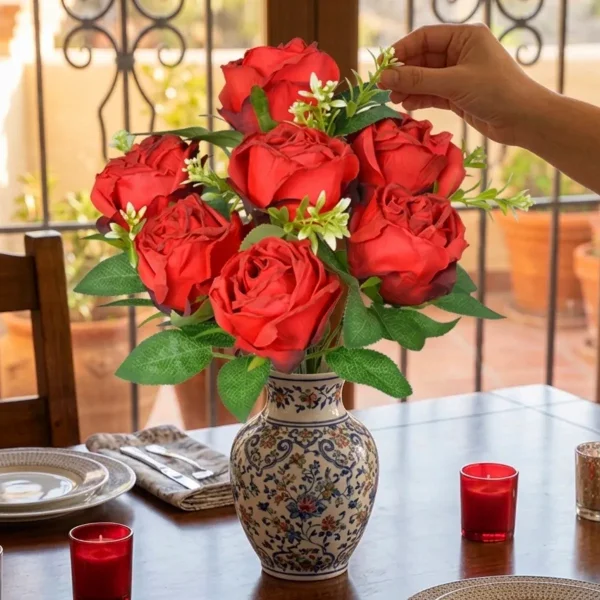 Flores Artificiales Ramo Rosas Rojas Grande 40cm Pack X6 Rojo