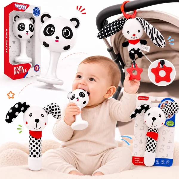 Sonajeros Juguetes Para Bebes Bundle Set X3 6 Meses 1 Año Blanco Y Negro