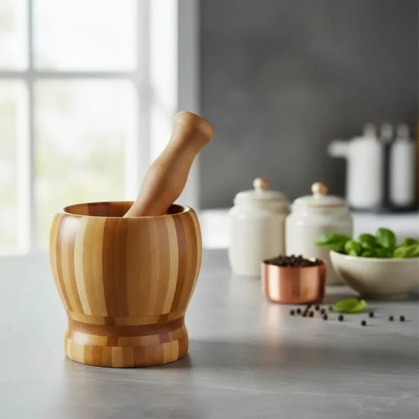 Mortero De Madera Para Moler Con Pilón Moledor Machacador Marrón