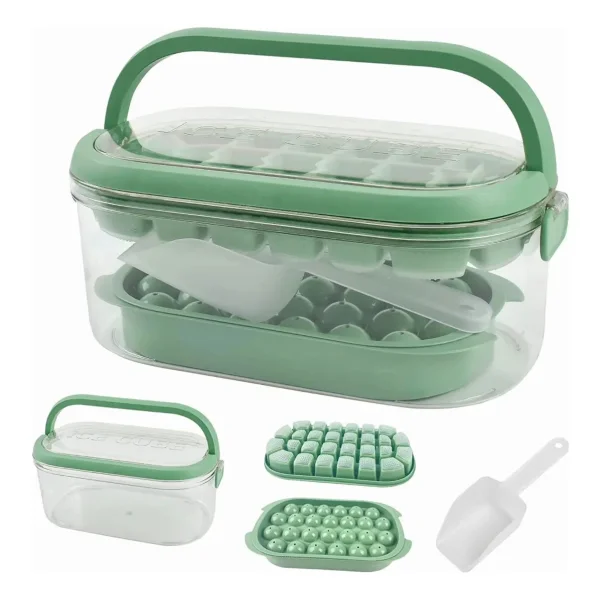 Cubetera Hielera Contenedor Hielo Portatil C/tapa Y Cuchara Verde