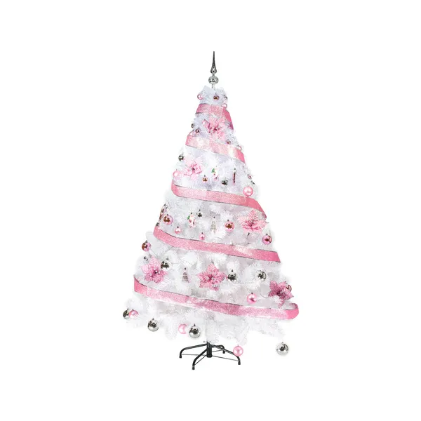 Arbol Navidad Blanco Tronador De Lujo 1.80mts + Kit Rosa