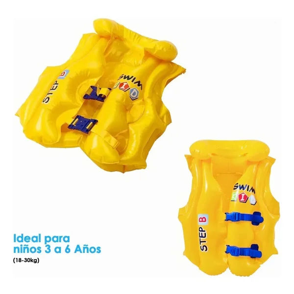Chaleco Salvavidas Para Niños Flotador Inflable Ajustable Amarillo 6-10
