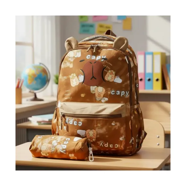 Mochila Escolar + Cartuchera Capibara Infantil Para Niños/as