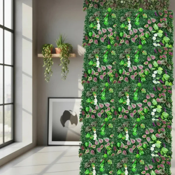 Jardín Vertical Artificial Flores Interior Exterior 40x60cm Verde
