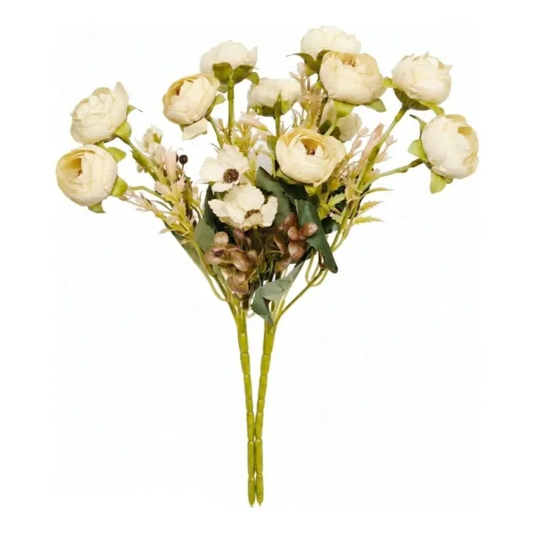 Ramo Flores Artificiales Vintage Peonías 30cm Deco Hogar Blanco