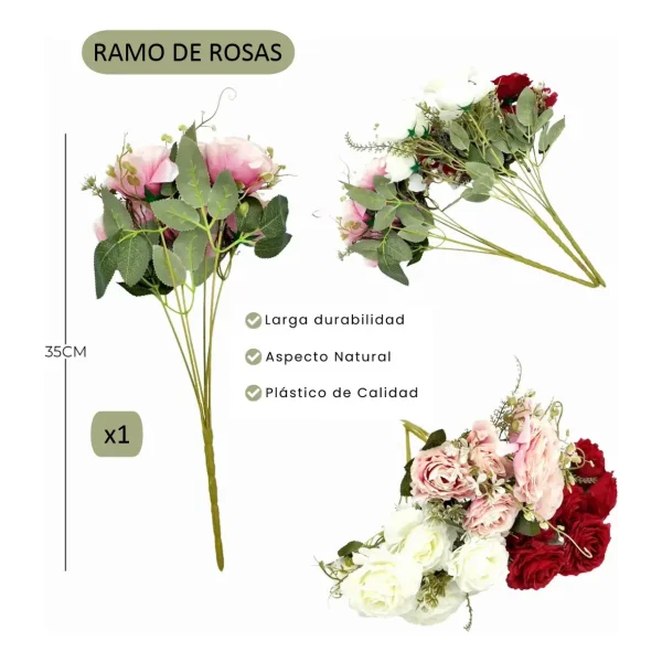 Ramo De Rosas Flores Artificiales 35cm Decoracion X1