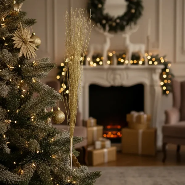 Adorno De Navidad Espiga Decoración Ramas Navideña Pack X5 Dorado Ramas Espiga