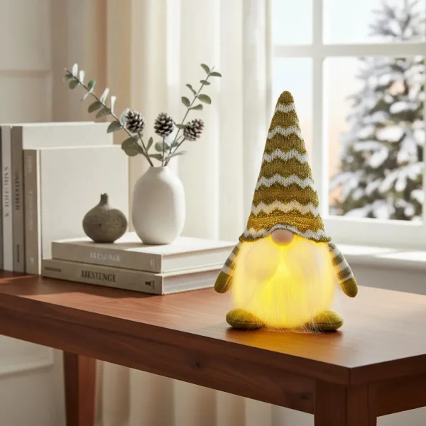 Muñeco De Navidad Gnomo Con Luz Led Adorno Navideño 23cm Oro