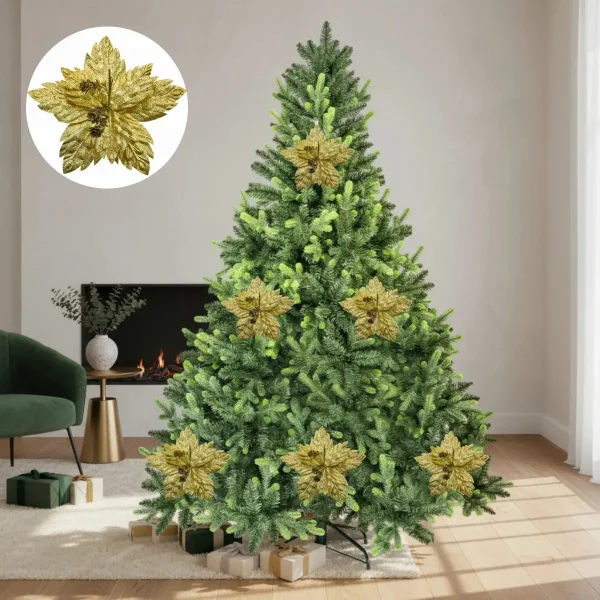 Flor 25cm Plata Arbol De Navidad Adornos Decoración X4u Plateado