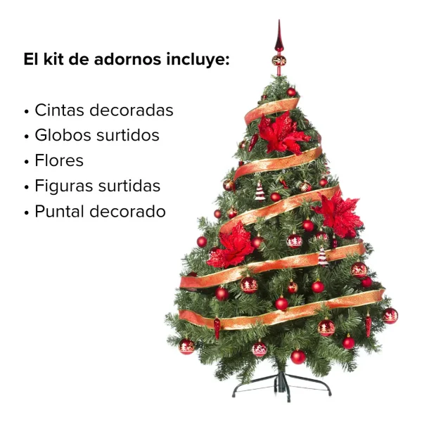 Arbol de Navidad Montañes Deluxe 1.50mts Con Adornos Kit X50