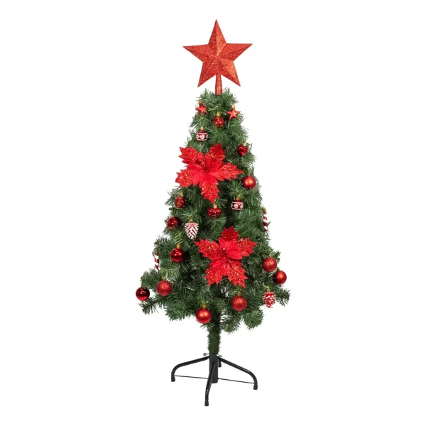 Arbol De Navidad Decorado Slim Verde 1,20mt + Kit Decoracion