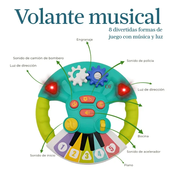 Volante Musical Didactico Con Luces Y Sonido Juguete Bebes
