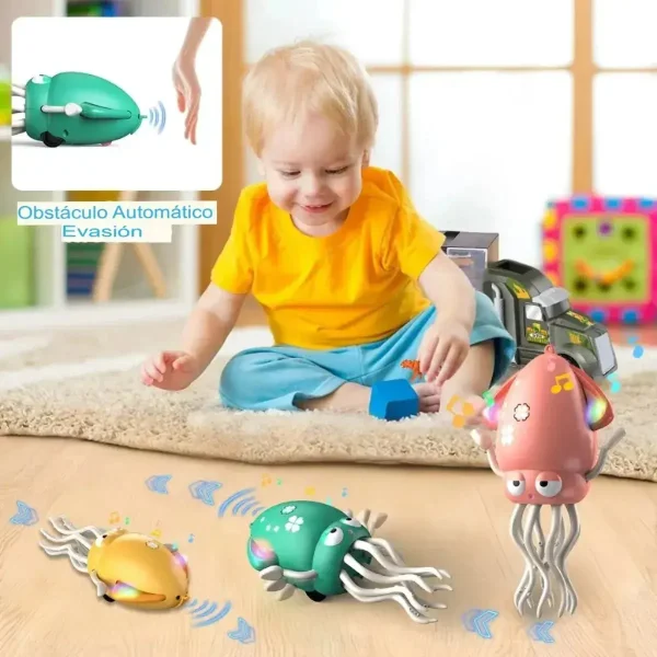Pulpo Calamar Bailarín Juguete Bebé Niños Luz Musica Usb Naranja