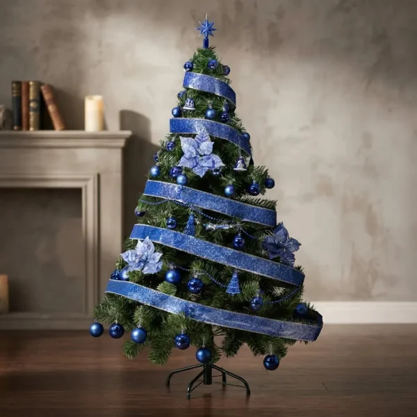 Arbol De Navidad Tronador De Lujo Verde 1,50mts Decorado Azul