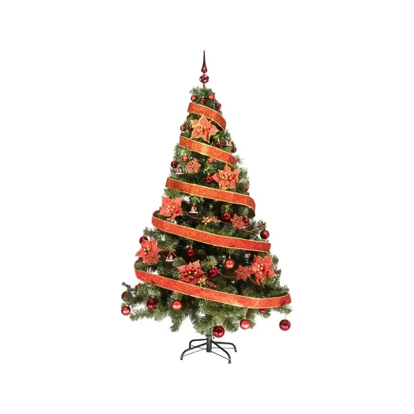 Árbol De Navidad Tronador De Lujo Fabesa 180 Cm Verde Con Kit De 60 Adornos Rojos
