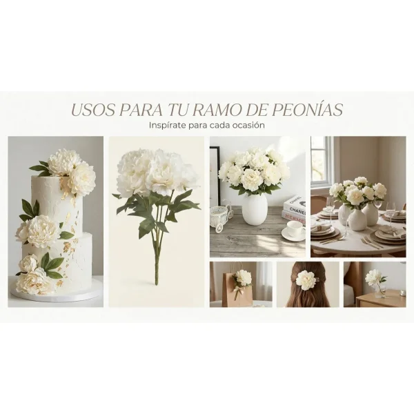 Ramo De Peonias Pack X6 Flores Artificiales 40cm Deco Hogar Champagne