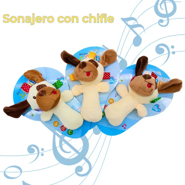 Sonajero Peluche Perro Blanco Para Bebe Con Chifle