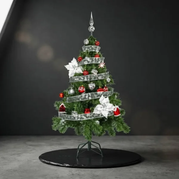 Arbol de Navidad Verde Tronador Lujo 1,20m Kit 30 Deco Rojo Plata