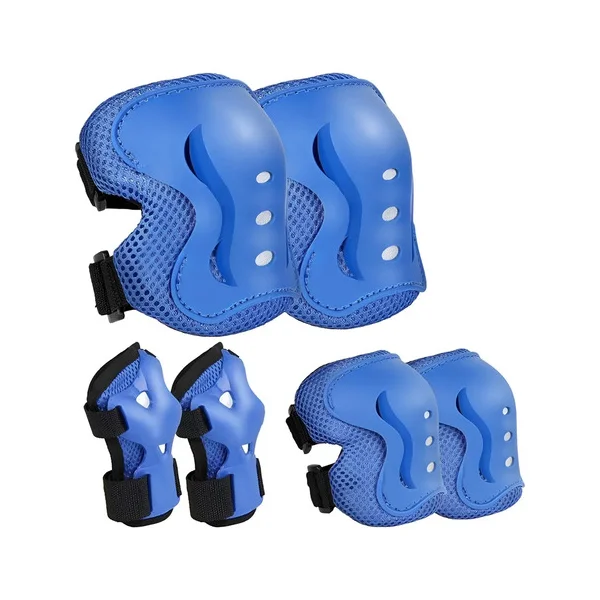 Kit De Protección Sports Para Niños Con Rodilleras, Coderas Y Muñequeras, Azul - 6 Piezas Para Ciclismo Y Patinaje