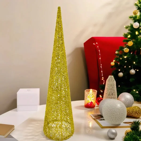 Arbolito Adorno Navidad 60cm Cono Navideño Deco Alambre Oro