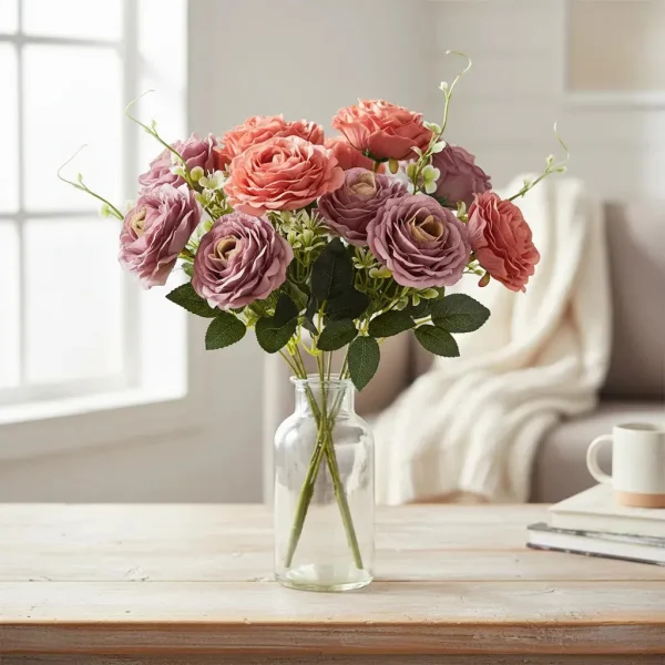 Ramo De Rosas Flores Artificiales 35cm Decoracion X3 Rosa Claro