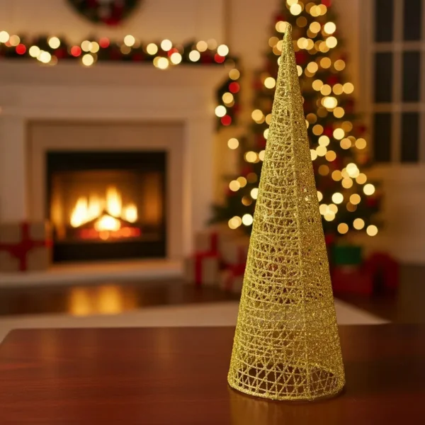 Arbolito Adorno Navidad 60cm Cono Navideño Deco Alambre Oro