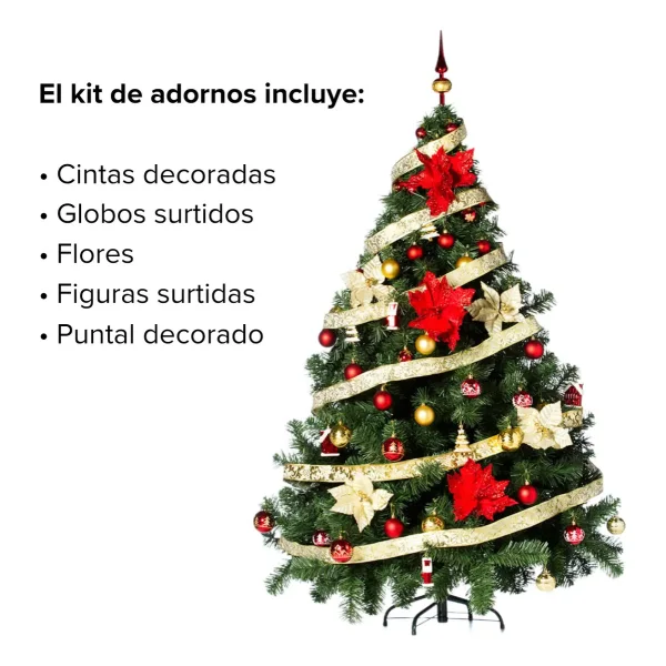Arbol de Navidad Montañes Deluxe 2,10mts Con Adornos Kit X72