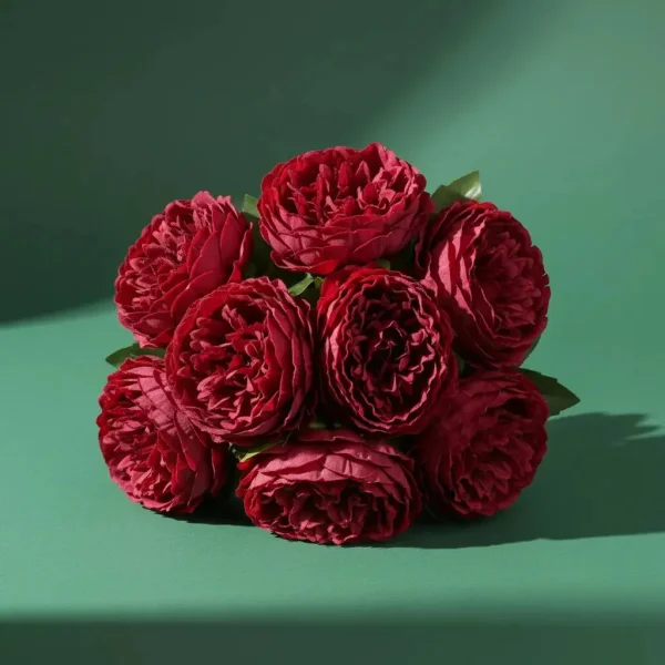 Ramo De Peonias Flores Artificiales 40cm Decoracion Calidad Bordó