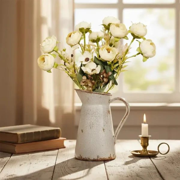 Ramo Flores Artificiales Vintage Peonías 30cm Deco Hogar Blanco