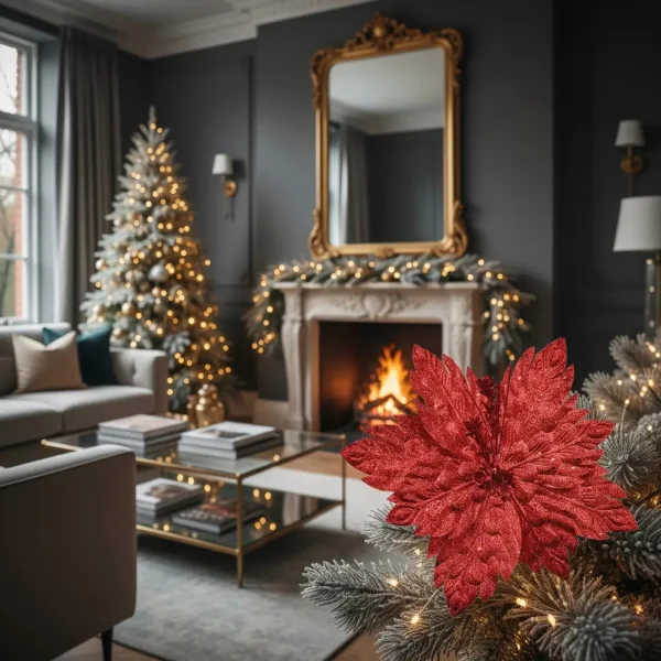 Flor 25cm Rojo Arbol De Navidad Adornos Decoracion Rojo Estrella