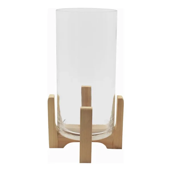 Portavela Jarrón De Vidrio Grande Con Base De Madera 34cm