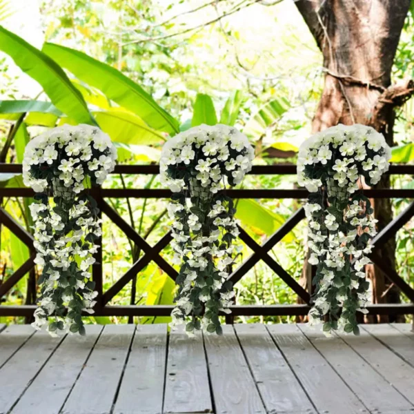 Ramo Flor Planta Colgante Pack X2 Jardin Artificial Interior Blanco
