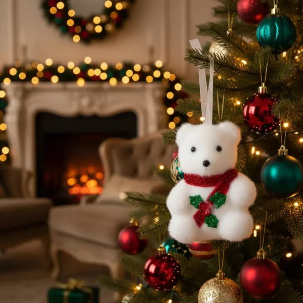 Adorno Colgante Árbol Navidad Oso X2 Decoración Navideña Blanco Colgante Oso