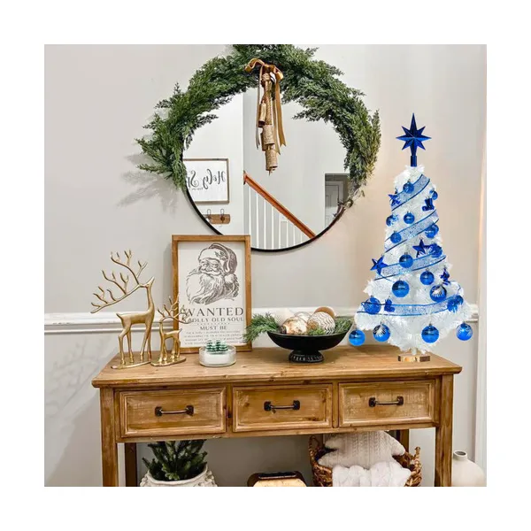Arbolito De Navidad Blanco 80cm Con Adornos 30 Piezas Azul