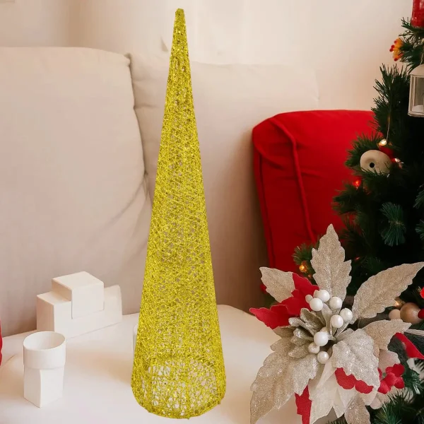 Arbolito Adorno Navidad 60cm Cono Navideño Deco Alambre Oro